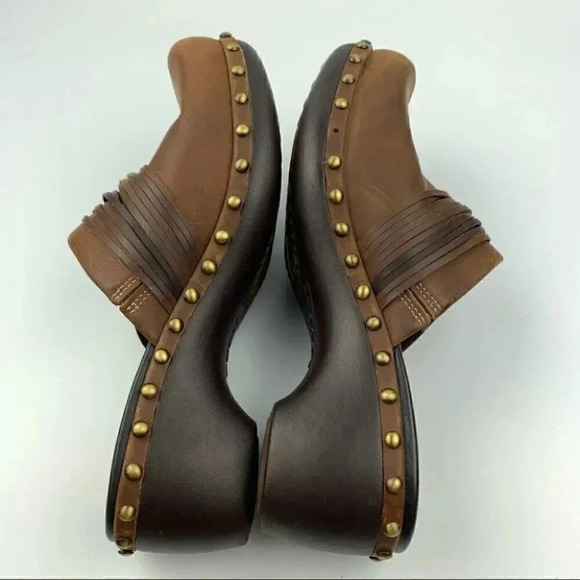 Ecco flats size 38 7-7.5 brown leather clog mules - Picture 6 of 14